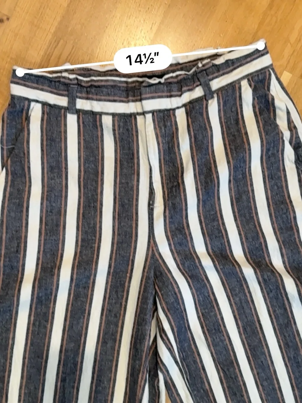 Striped High-Waist Linen Blend Pants in Navy, White & Rust